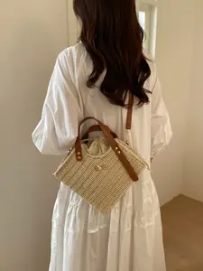 Woven Drawstring Bucket Bag, Vintage Style Handbag, Crossbody Shoulder Bag, Spring Summer Commute Vacation Essential, Women's Fashion Accessory