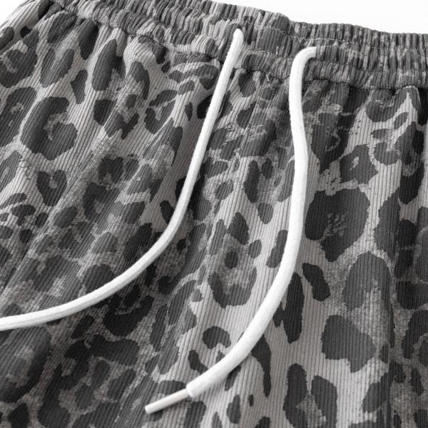 Men's Soft Brown Leopard Print Wide Leg Pants, Casual Drawstring Baggy Trousers, Perfect for Street, Skate, Daily & Streetwear