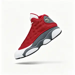 Men's Red White Grey Retro High Top Basketball Sneakers Breathable Mesh Upper Shock Absorbing Cushion Sole Non-Slip Outsole Streetwear Casual Athletic Shoes with Iconic Hologram Heel Detail for Daily Wear Gym Training cleats