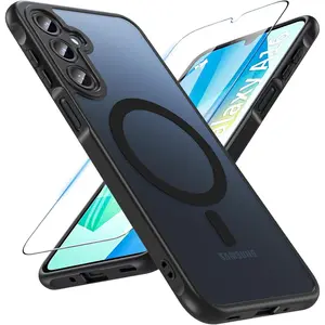 Galaxy A16 5G Phone Case, Magnetic Samsung Galaxy A16 5G Case for Magsafe with Tempered Glass Screen Protector,[Shockproof Military] Translucent Back Slim Bumper Cover Samsung A16 5G Case, Black