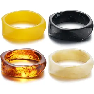 Women's 4-Count Wide Square Bangle Bracelets - Irregular Geometric Plastic Wristbands, Modern Female Daily Fashion Costume Jewelry Set