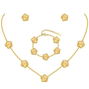 MP Luxury 18K Gold Plated Jewelry Set ,Lucky Clover Necklaces Bracelets Earring Set ,Stainless Steel Hypoallergenic Non Tarnish Hand Chain Stud Earrings Accessories for Women ,Valentine Gift for her