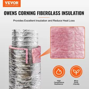 fathersdaygift VEVOR Dryer Vent Hose, 4'' Insulated Flexible Duct 25FT Long with 2 Duct Clamps, Heavy-Duty Three Layer Protection for HVAC Heating Cooling Ventilation and Exhaust, R-6.0 Flame Resistance Value