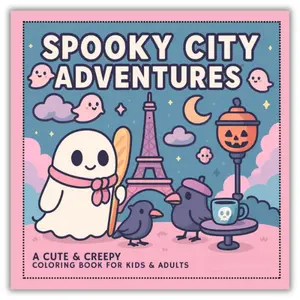 Valentine Day Gift  Spooky City Adventures – A Cute & Creepy Coloring Book: 40 Cozy Travel Moments for Kids, Teens & Adults (Hygge-Inspired Ghost Fun for Every Season) Paperback