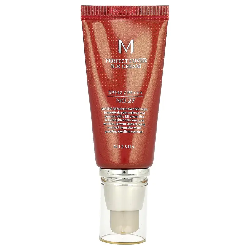 Missha M Perfect Cover B.B Cream, SPF 42 PA+++, No. 27 Honey Beige, 1.7 fl oz (50 ml)