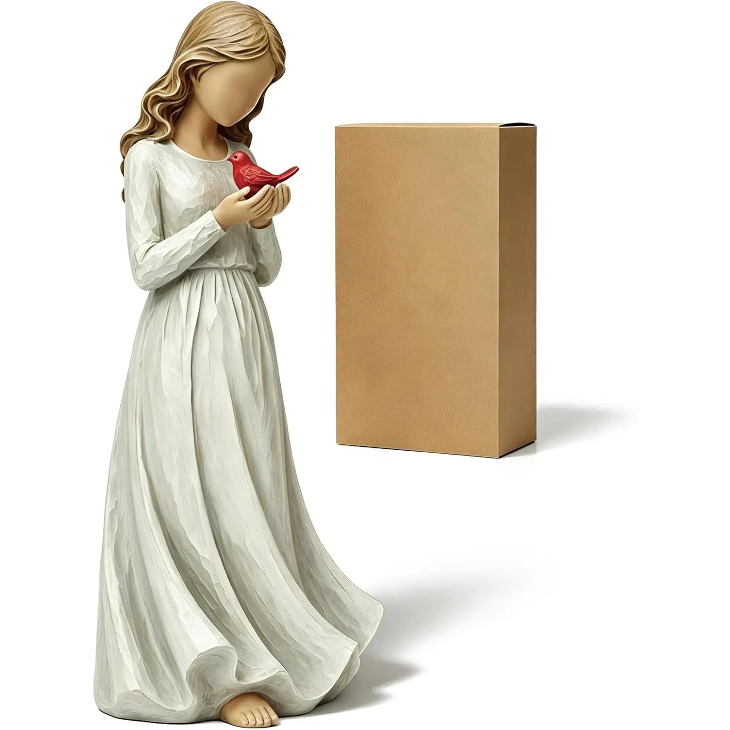 Small Angel Figurines with Cardinal Bird, Cardinal Memorial Gifts for Women Loss of Loved One, Hand-Painted Remembrance Angel Statues for Home Decor
