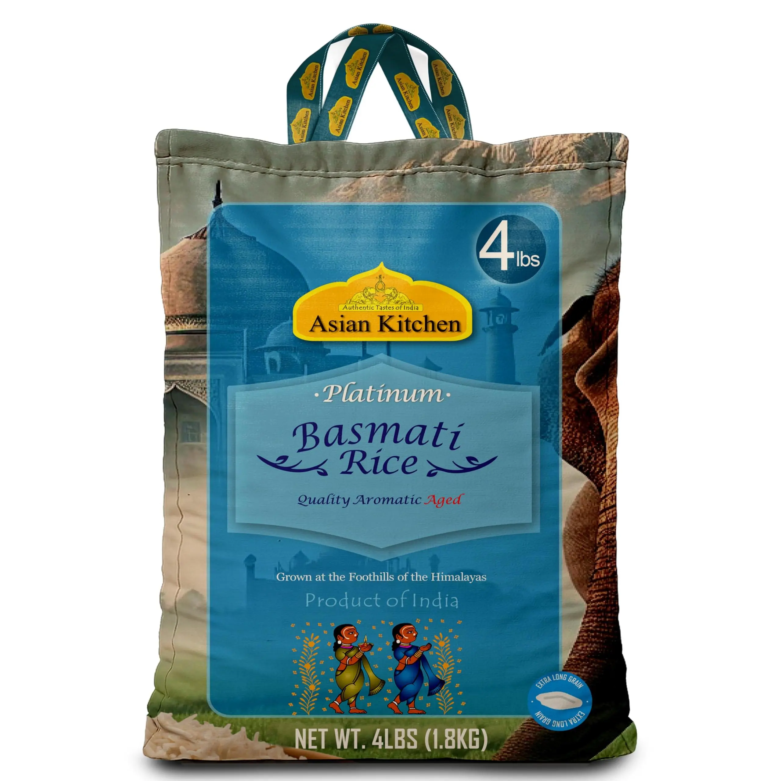 Asian Kitchen Platinum White Basmati Rice Extra Long Aged 4lbs (1.81kg) ~ All Natural | Gluten Friendly | Vegan | Indian Origin | Export Quality
