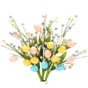 Artificial Easter Stems 2 Pcs Spring Berry Picks with Easter Eggs Colorful Berries Leaves Twig Branches Easter Sprays Decorative Flowers for Easter Arrangement Centerpiece Easter Celebration Home Vase Decor