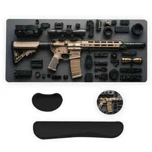 Tactical Rifle Pattern Office Set, 4 Counts Including Mouse Pad & Keyboard Wrist Rest & Ergonomic Mouse Pad & Coaster, Suitable for Home Office Gaming,  Mouse Pad for Gaming