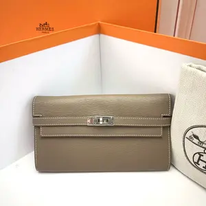 Pre-owned HERMÈS HERMES Etoupe Kelly Long Leather Clutch Wallet 15717101