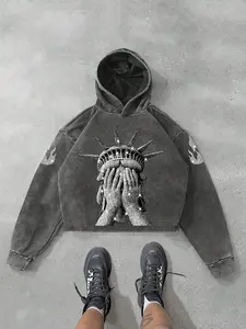 Free Declaration Hoodie Sweatshirts, Cotton Washed Vintage Style, Long Sleeve, Religious Faith Graphic Print, Oversized Drop Shoulder Cut, Streetwear Trendy Aesthetic