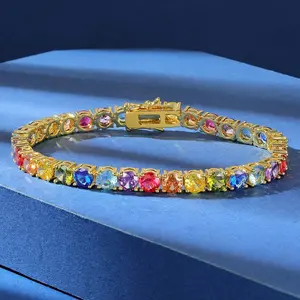 MDFUN 5mm Colorful Cubic Zirconia Tennis Bracelet – Fall/Winter Christmas Style, 6–8.5 Inches, Unisex festival gift