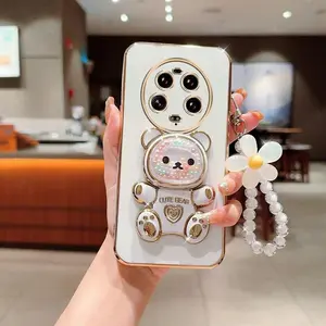 Flower Wrist Strap Lanyard Mi13 Ultra Durable Plating Phone Holder Case Compatible With for Xiaomi Mi 13 Ultra Cute Bear Case Cover for Popular