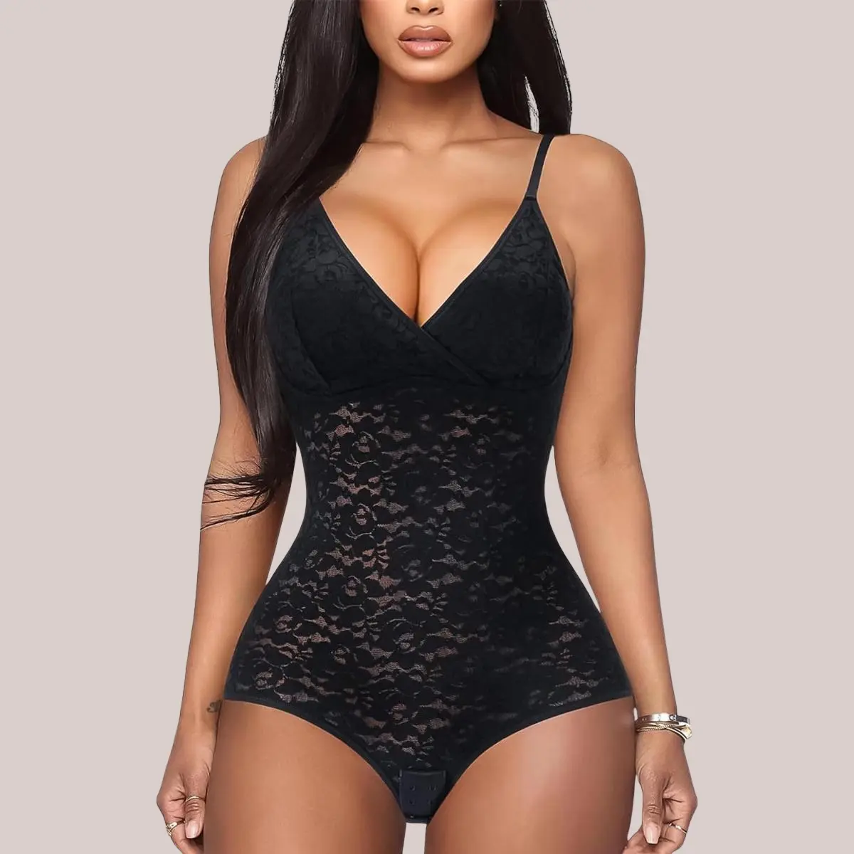 Women's Lace Trim Shapewear Bodysuit - Tummy Control, Contoured Silhouette, All-Day Comfort Waist Trainer, Fit, Butt-Lifting, Camisole-Style, Tapeless, Bustier Full-Body Shapewear, Butt-Lifting Shapewear Bodysuit