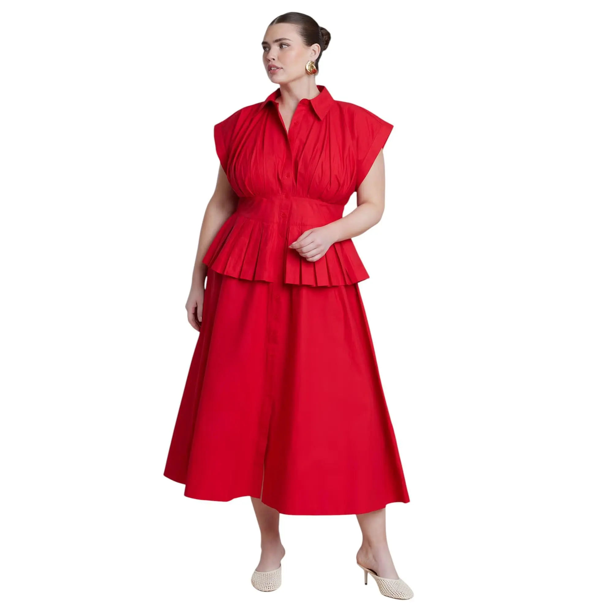 ELOQUII Women's Plus Size Peplum Poplin Shirt Dress