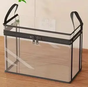 Clear Zipper Storage Bin, Heavy Duty Foldable Transparent Organizer Box with Carry Handles, Stackable Multipurpose Storage Container for Books, Clothes, Camping Supplies & Home Organization