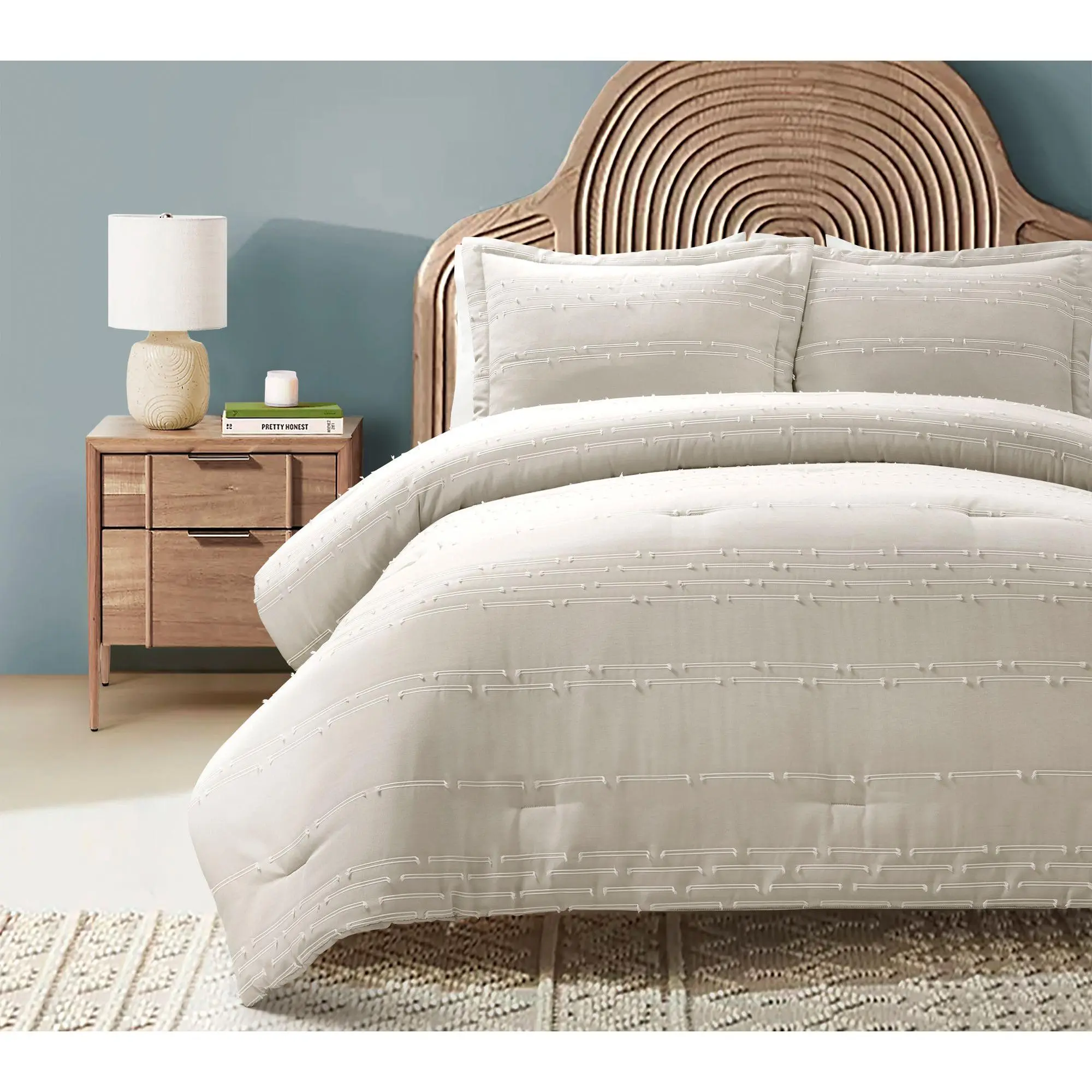 Lush Decor Clipped Stripe Jacquard Comforter Set 3pc- F/Q