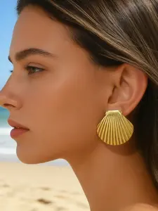 2pcs/set Elegant Stainless Steel Shell Earrings, Beach Style Fashion Jewelry, Perfect Gift for Mother's Day, Birthday, Valentine's Day, Statement Earrings