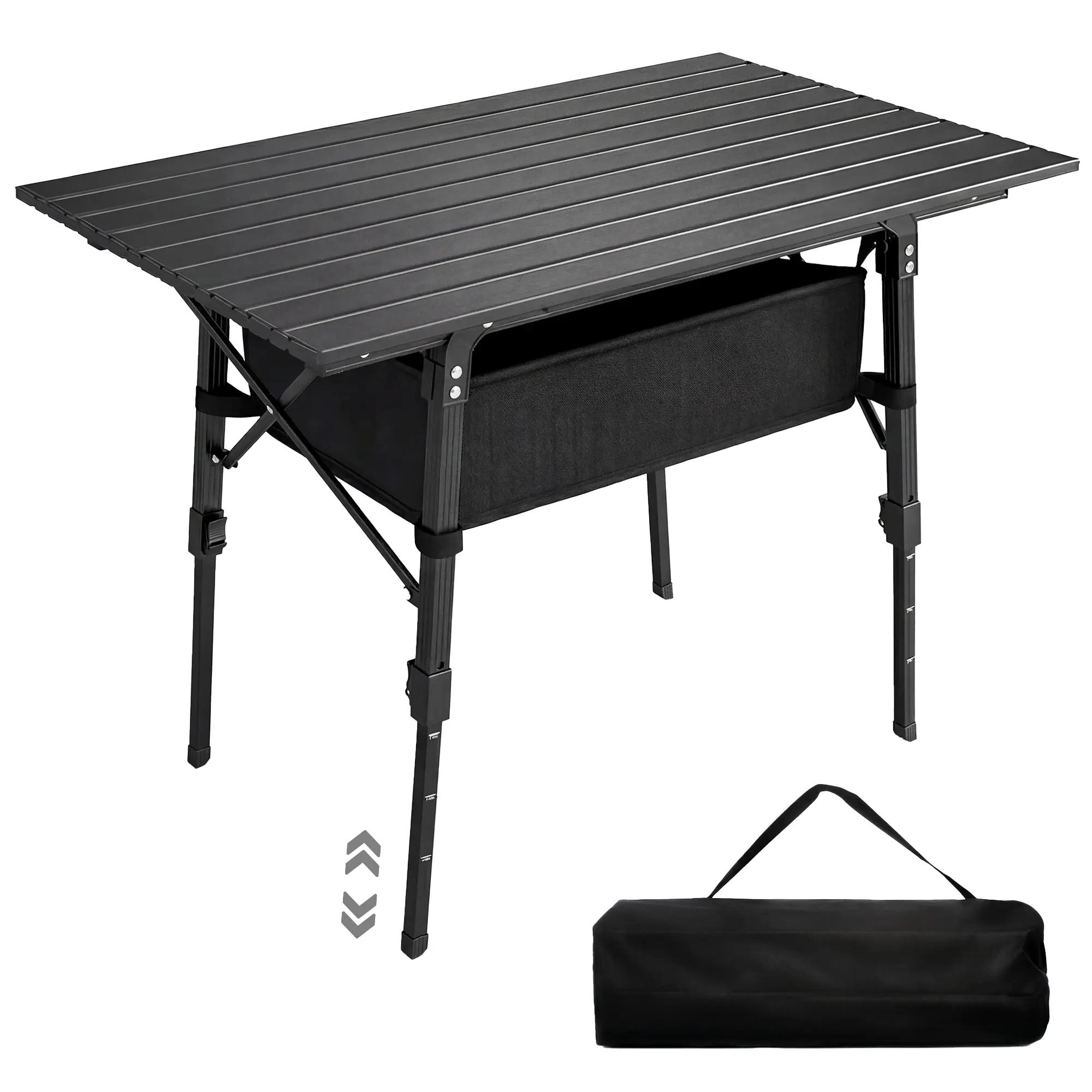 Outsunny 3ft Portable Camping Table with Storage Bag, Adjustable Height Aluminum Small Folding Table, Lightweight Picnic Table with Carry Bag for Outdoor Picnic BBQ Backyards Beach