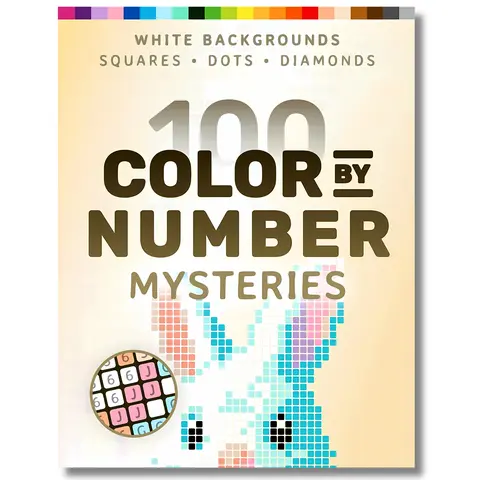 Adults' Watercolor Workbook - 100 Brand-New Hidden Pictures, White-Background Grid Cells (Squares,Diamonds,Dots), Water-Based Non-Toxic Paint-by-Numbers Paper Sheets, 1 Consistent 24-Color Palette Activity Books for Crafters' Anxiety Relief