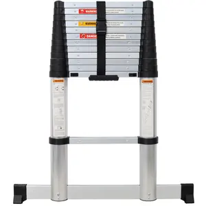 [LuckyNote] 12.5FT Telescopic Ladder Aluminum Ladder with Non-Slip Feet, Slow Down Safety Function With Stabilizer Portable Extension Ladder for Household and Outdoor Working, 330lb Capacity Silver
