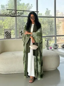 Hafizah Plant Print Long Cardigan Coat, Loose Fit Flowy Outerwear, Daily Commute Forest Style Women's Clothing