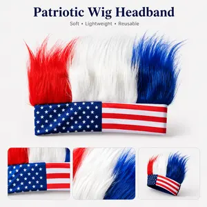 Festive Fluffy Headband - Lightweight, Soft USA Flag Star Hair Wig Party Accessory for Games, Independence Day Sports Gatherings