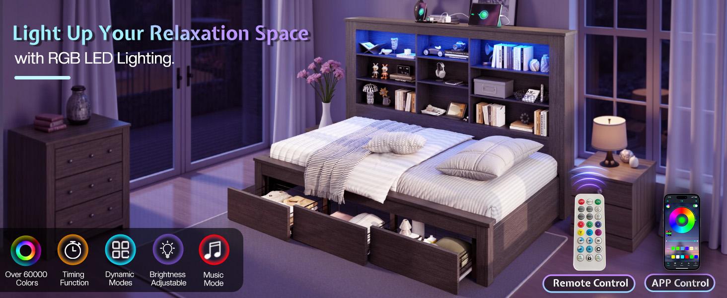 AMERLIFE Twin Daybed with Bookcase Headboard, USB-C Charging, RGB Lights & 3 Drawers, No Box Spring Needed, Farmhouse Wood Bed Frame for Teens, Dorms, Guest Room, Black/Best Gift Ideas/Christmas Gifts