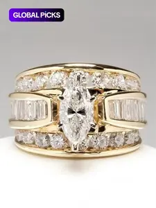 Fashion Artificial Crystal Decorated Ring, Pave Engagement Ring, Wedding Engagement Party Accessories for Women, Trendy Accessories for Party and Daily Life