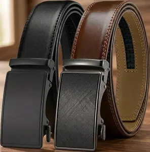 Men's Genuine Leather Ratchet Belt 2 Pack - Customizable Fit, Effortless Style (35mm)