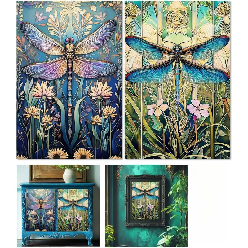 6 Sheets Dragonflies Rub on Transfers for Furniture Vintage Floral Rub on Transfer Sticker for DIY Crafts Decor Iod Transfers Stickers for  Dresser Glass Window Decals Waterproof 6"x12"