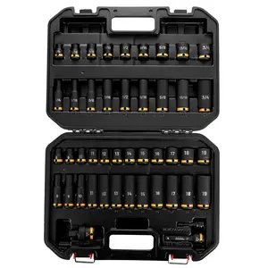 Black Canyon Drive Impact Socket Set,45 Piece SAE,1/2",3/8",Metric 6-Point Deep/Standard Sockets, Cr-Mo Steel, Heavy-Duty Case for Auto & Industrial Repair,Easy-to-Read Size Markings, Rugged Construction, Storage Case
