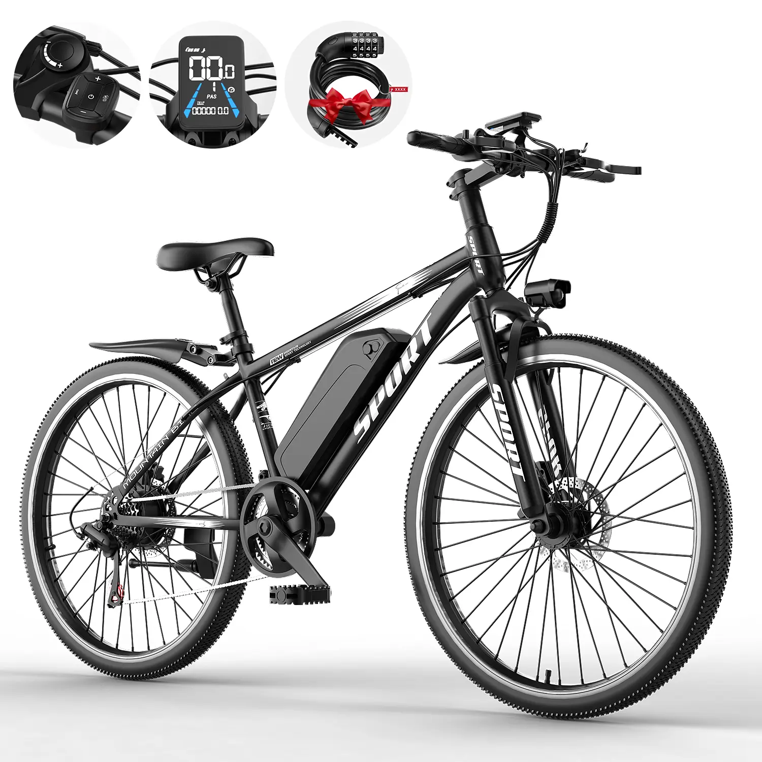 DGC G26 Electric Bike for Adults Peak 1500W 25MPH 40-70 miles 48V 15AH Removable Battery 26X2.1 Tire Step Over Mountain Lightweight Ebike