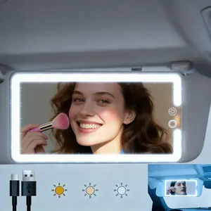 Car Visor Vanity Mirror with LED Lights Touch Dimmable 3 Color Modes Rechargeable Detachable Sun Visor Makeup Mirror HD Car Accessories Gift for Women Easy Tool-Free Installation