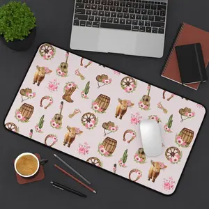 Pink Western Highland Cow Desk Mat, Cow Lover Computer Accessories, Pink Cowboy Decor, Mothers Day Birthday Gift, Coquette Inspired