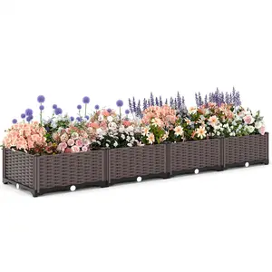 GAOMON 63"x16"x8" Large Outdoor Raised Planter Box, Self-Watering Rectangular Garden Bed with Drainage Plug, Deep Elevated Planter for Patio, Balcony, Deck