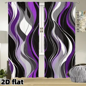 2D Flat 2Pcs Modern Abstract Wave Pattern Curtains Home Textile Purple Black White Striped Design Rod Pocket Polyester Panel Light Filtering Home Decoration Curtain Window Drapes for Living Room Bedroom Office Home Decor Treatment