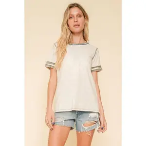 Hem & Thread Color Block Split Hem Boxy Tee