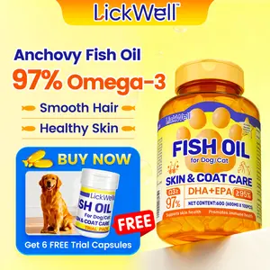Omega-3 Fish Oil Capsules for Dogs |   High Purity 97% No Smell Hair And Skin Care Supplement To Prevent Itchy Fur Loss Brightening With Wild Anchovy Extracts.