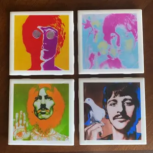 Beatles Psychedelic Band Portraits Ceramic Coasters - Set Of 4