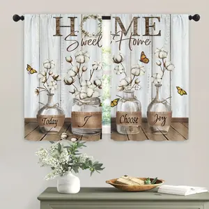 2pcs Rustic Farmhouse Kitchen Curtains - Vintage Floral Design, Rod Pocket, Polyester Cafe Drapes for Home Decor casual high ceiling living room decor set inganchos custom drapery panel doble layer darkening print ruffle boho cortina forro space window