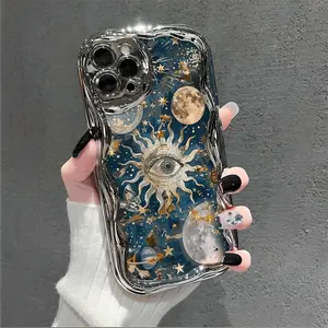 Silver laser-polished sun, moon, and planetary patterns. Shockproof and fingerprint-resistant. Compatible with iPhone 17/17PRO/17PROMAX/16E/16/16PRO/16PLUS/16PM/15/14/13/12/11/promax/Plus. A perfect gift for Ramadan, April Fools' Day, and Easter.