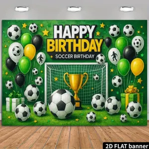 Football Birthday Theme Banner, Polyester Material, Soccer Ball, Trophy, Goal Elements, Party Decor, Home & Garden Decoration, Photo Backdrop