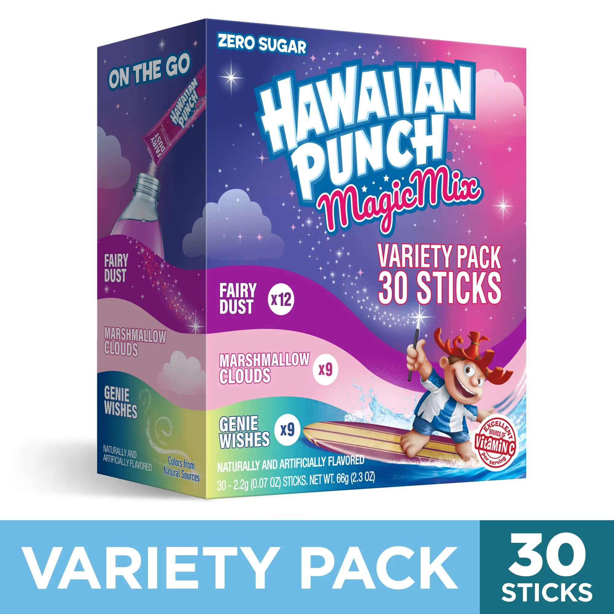 Hawaiian Punch Magic Powder Drink Mix Variety Pack, Fairy Dust, Marshmallow Clouds & Genie Wishes, 30 Sticks