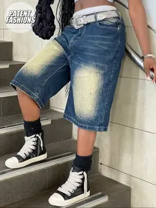 Bestselling Y2K Women's Loose Denim Bermuda Shorts, 90s Retro Vintage Street Style Knee-Length Shorts