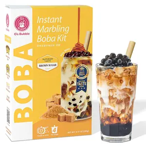 O's Bubble Instant Boba Kit | Marbling Boba Tea Kit | Bubble Tea Tapioca pearls | Marbling Syrup | Non-Dairy | Shelf Stable | Vegan | Gluten-Free | Brown Sugar (Pack of 4)