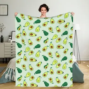 Cute Avocados Fleece Throw Blanket, Cartoon Green Avocado Cozy Soft Comfortable Flannel Lightweight Travel Blankets for Bedroom Living Rooms Sofa Beds Office