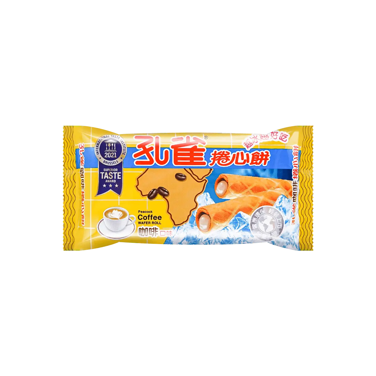 Peacock Brand Taiwan Coffee Flavor Crispy Rolls 63g - Authentic Taiwanese Snack