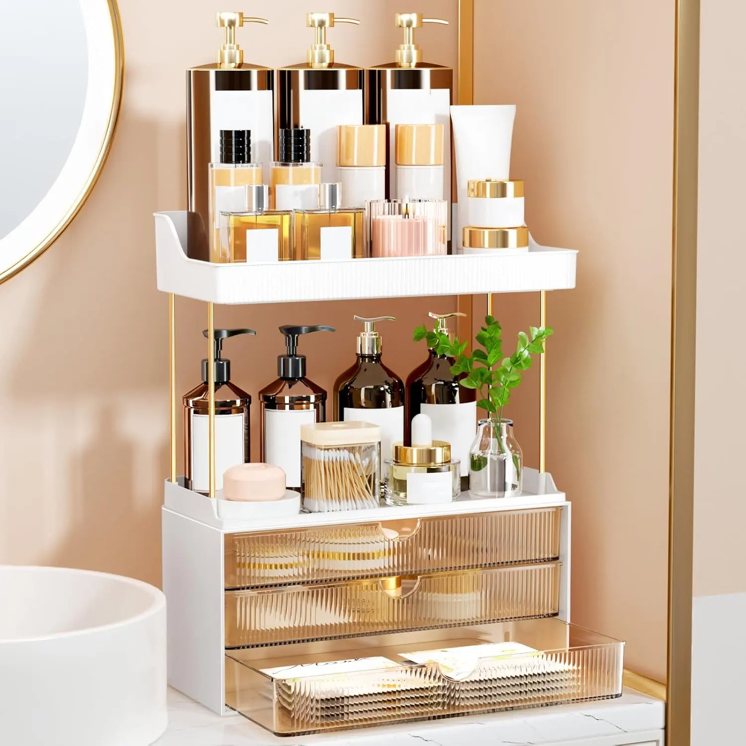 3 Drawers Makeup Organizer - 5 Tier Bathroom Counter Organizers and Storage, Versatile Perfume Vanity Organizer, Ideal for Cosmetic, Large Skincare, Face Mask, Office Supplies