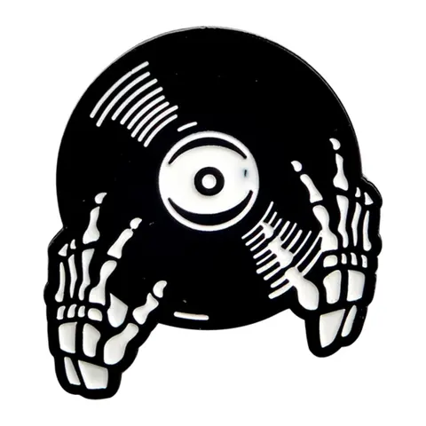 1 Piece Punk Music Record & Skeleton Hand Design Lapel Pins Brooch Pin, Vintage Hip Hop Style Alloy Accessories for Daily Holiday Gift, Fashion Clothes Accessories for Party, Daily Clothing Decoration, Halloween